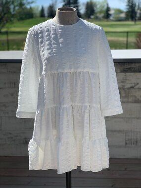 Zara The Sharon Dress M White Textured Tiered Babydoll Cottagecore Boho NEW NWT